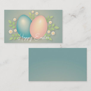 Happy Easter eggs and spring flowers soft blue Enclosure Card