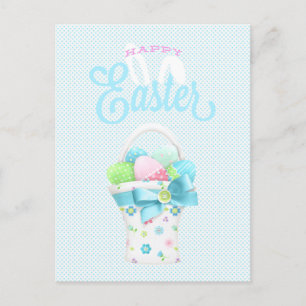 Happy Easter Eggs Basket and Blue Dots Holiday Postcard