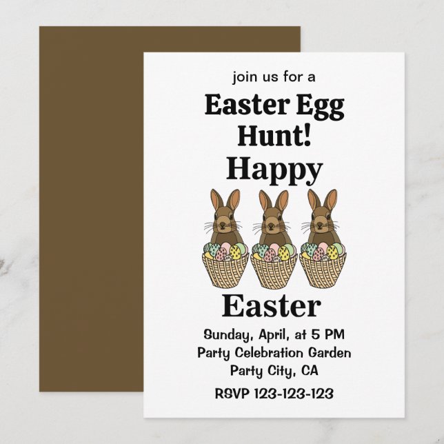 Happy Easter Eggs Basket Bunny Happy Easter Invitation (Front/Back)