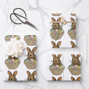 Happy Easter Eggs Basket Bunny Happy Easter Wrapping Paper Sheet