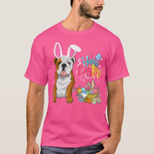 Happy Easter Eggs Bunny Dog Bulldog  T-Shirt