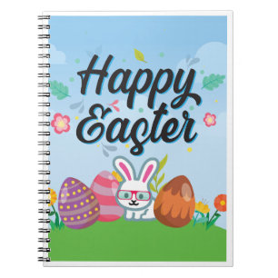 Happy Easter Eggs Bunny & Flowers Notebook