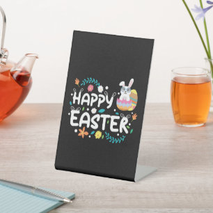 Happy Easter, Eggs, Bunny & Flowers Pedestal Sign