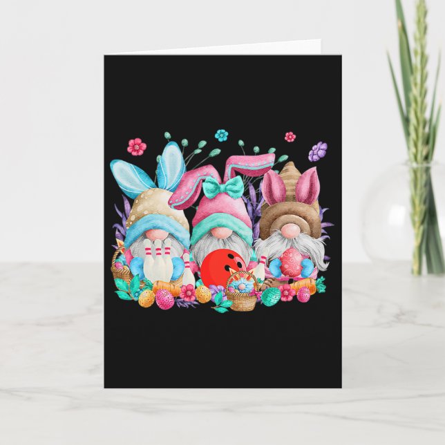 Happy Easter Eggs Bunny Gnomes Bowling Lover Easte Card (Front)