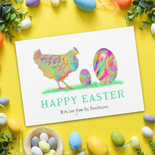 Happy Easter eggs chicken watercolor personalised  Holiday Card