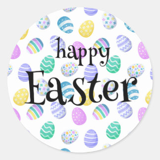 Happy Easter Eggs Colorful Pattern Classic Round Sticker