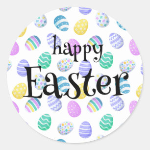 Happy Easter Eggs Colourful Pattern Classic Round Sticker