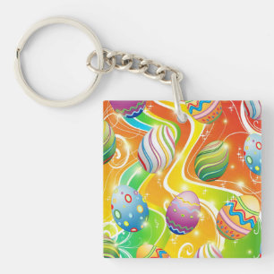 Happy Easter Eggs Festive Pattern Key Ring