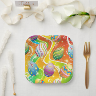 Happy Easter Eggs Festive Pattern Paper Plate