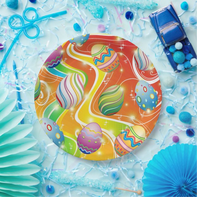 Happy Easter Eggs Festive Pattern Paper Plate (Party)