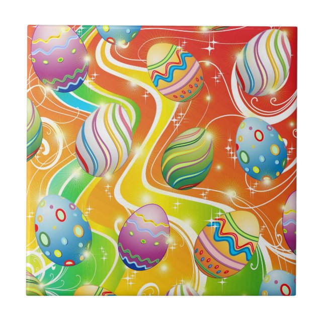 Happy Easter Eggs Festive Pattern Tile (Front)