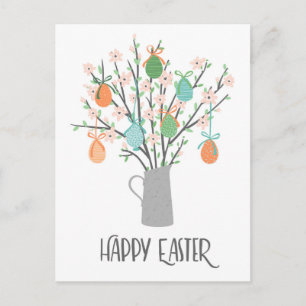 Happy Easter Eggs Floral Trees Holidays Postcard