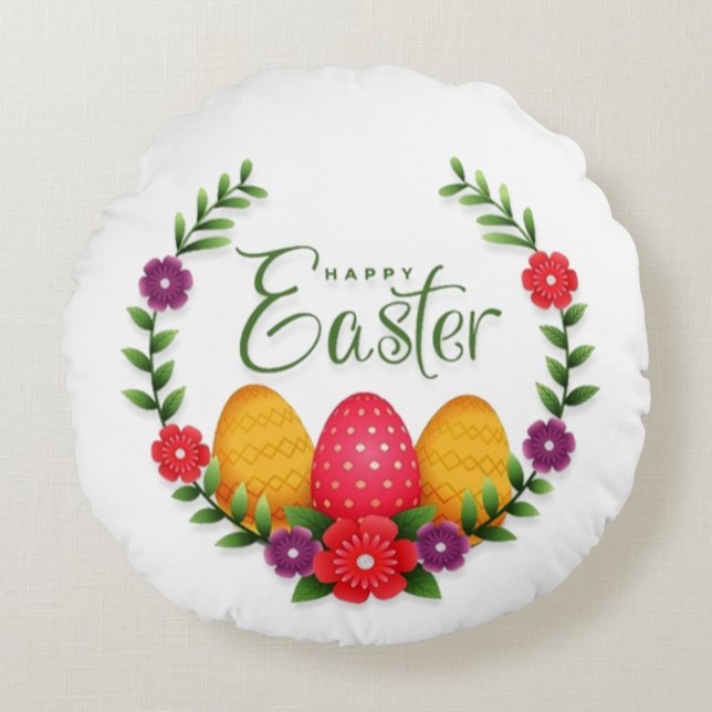 Happy Easter Eggs Flowers-23798 Round Cushion (Front)