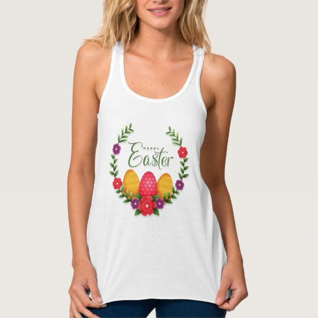 Happy Easter Eggs Flowers-23798 Singlet (Front)