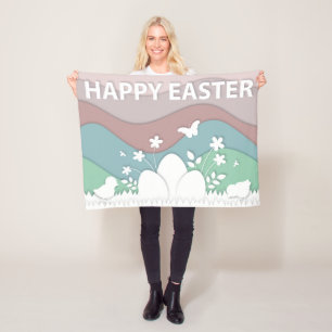 Happy easter eggs, flowers and bees Fleece Blanket