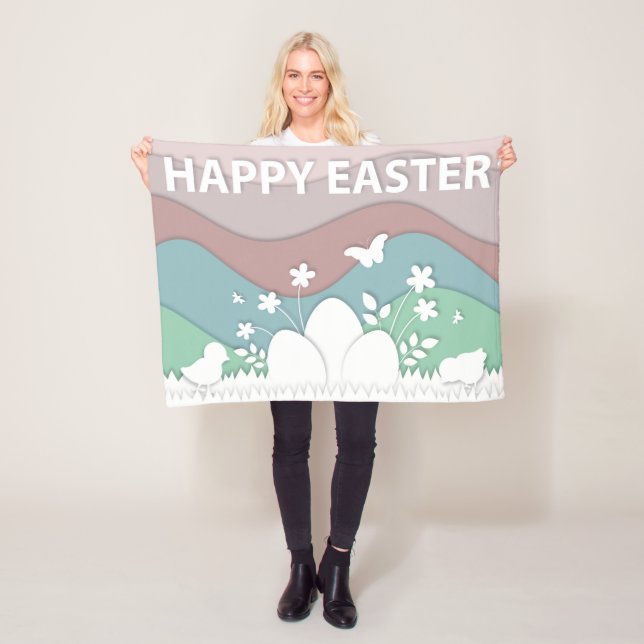 Happy easter eggs, flowers and bees Fleece Blanket (In Situ)