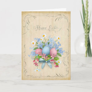 Happy Easter Eggs Flowers with Parchment Greeting Card