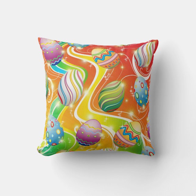 Happy Easter Eggs Ornamental Design Cushion (Front)