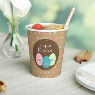 Happy Easter Eggs Polkadots On Faux Kraft Paper Pa Cups