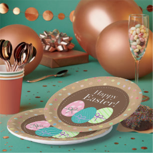 Happy Easter Eggs Polkadots On Faux Kraft Paper Plate