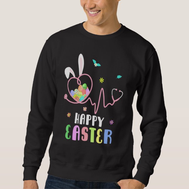 Happy Easter Eggs Rabbit Nurses Bunny Nurse Stetho Sweatshirt (Front)