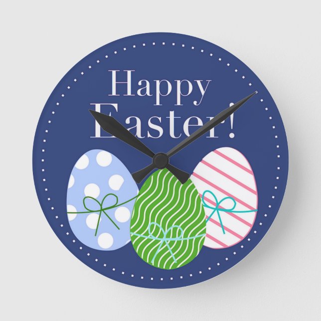 Happy Easter Eggs Round Clock (Front)