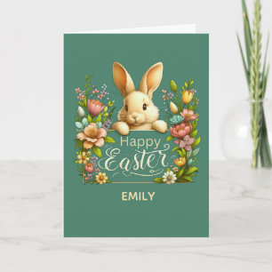 Happy Easter Elegant Bunny Floral Spring Design Card