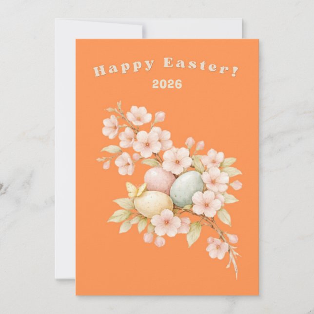 Happy Easter Elegant Floral Cherry Blossom Spring  Holiday Card (Front)