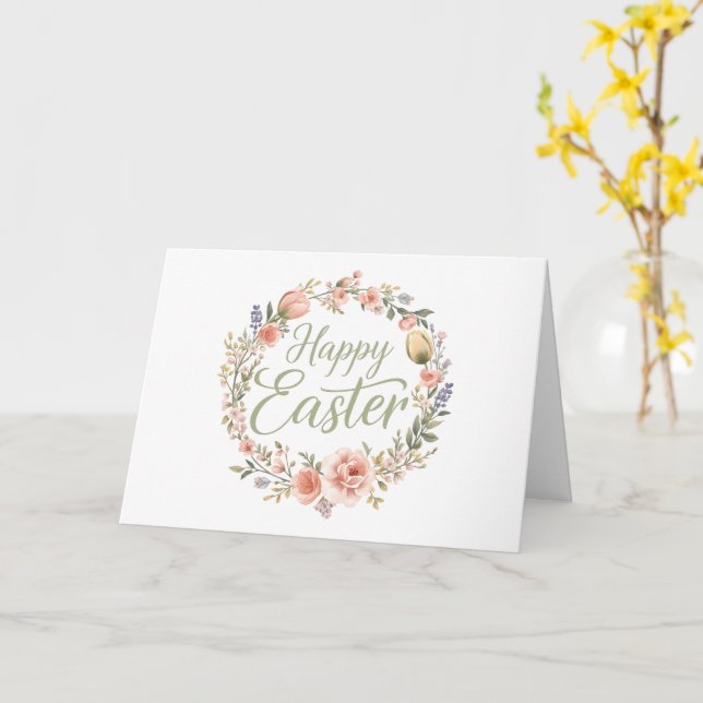 Happy Easter Elegant Floral Script Card (Yellow Flower)