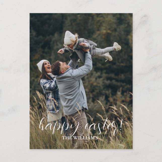 Happy Easter Elegant Script Family Personalised Postcard (Front)