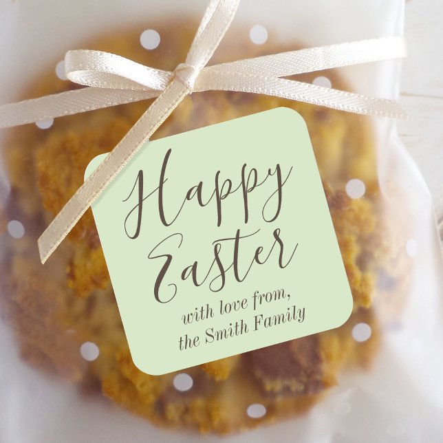 Happy Easter Elegant Script Gift Favour Green Square Sticker (Creator Uploaded)
