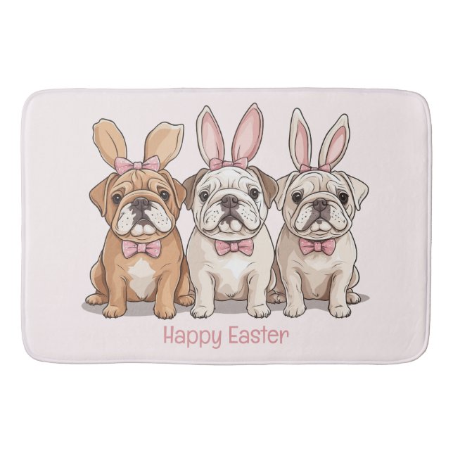 Happy Easter English Bulldogs Bath Mat (Front)