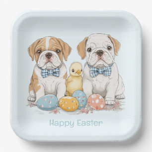 Happy Easter English Bulldogs Paper Plate