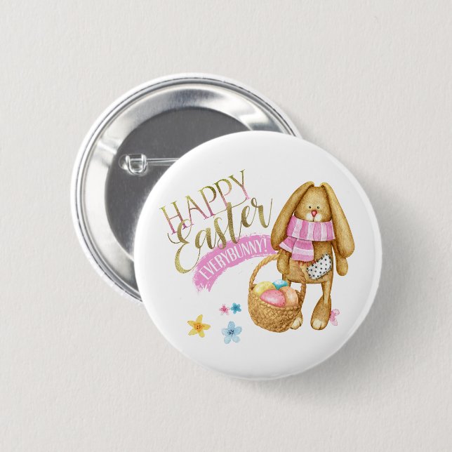 Happy Easter Everybunny ID640 6 Cm Round Badge (Front & Back)