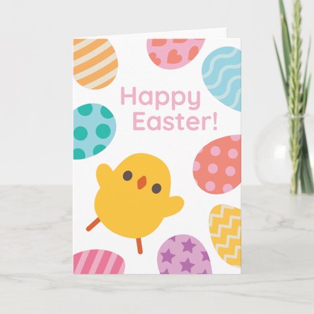Happy Easter! Excited Yellow Baby Chick Holiday Card (Front)