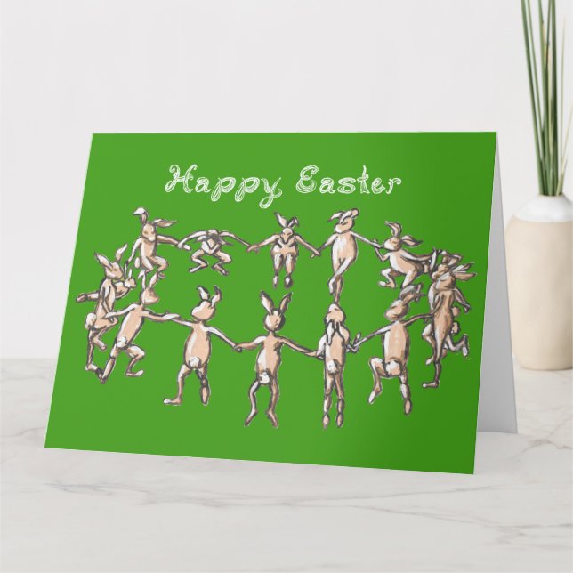 Happy Easter Fabric Font Bunnies Dancing Printable Card (Front)