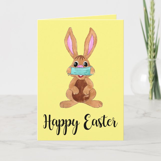 Happy Easter Face masked Bunny Holiday Card (Front)