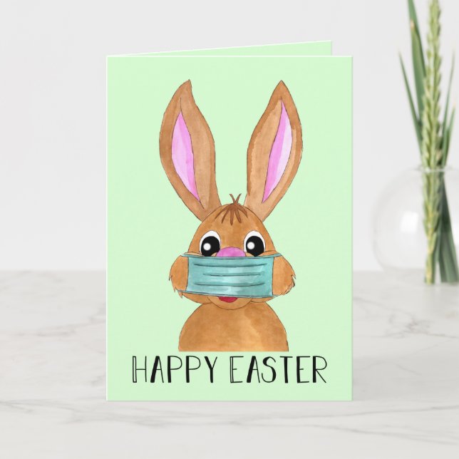 Happy Easter Face masked Bunny Holiday Card (Front)