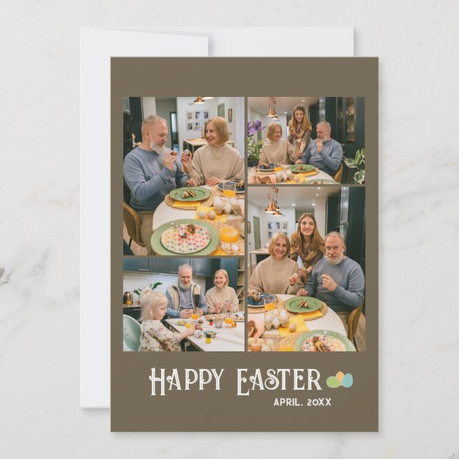  Happy Easter Family 4 Photo Holiday Card (Front)