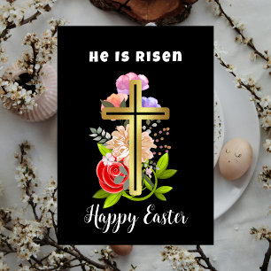 Happy Easter family,floral and cross christian Holiday Card