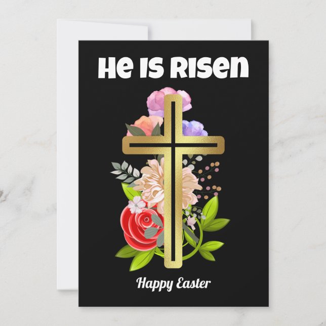 Happy Easter family,floral and cross christian Holiday Card (Front)