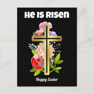 Happy Easter family,floral and cross christian Holiday Postcard