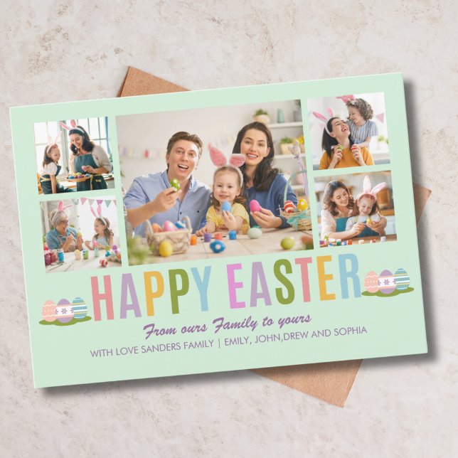 Happy Easter Family Photo Collage Green Invitation (Creator Uploaded)