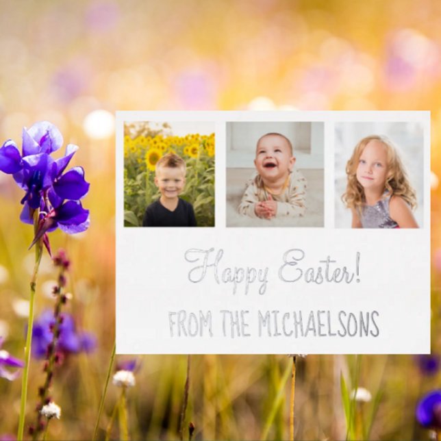 Happy Easter Family Photo Foil Invitation Postcard (Creator Uploaded)