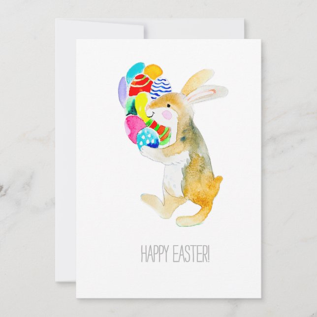 Happy easter , Fanny rabbit and eggs Holiday Card (Front)