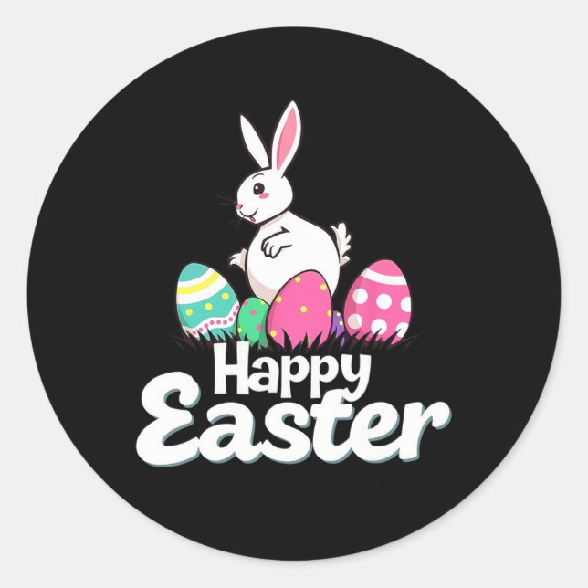 Happy Easter Fat Bunny Easter Outfit Egg Nest Flow Classic Round Sticker (Front)
