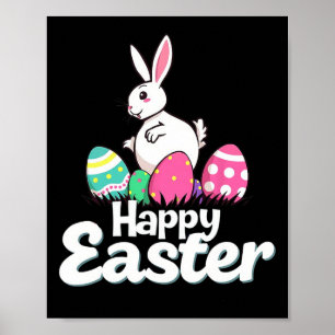 Happy Easter Fat Bunny Easter Outfit Egg Nest Flow Poster