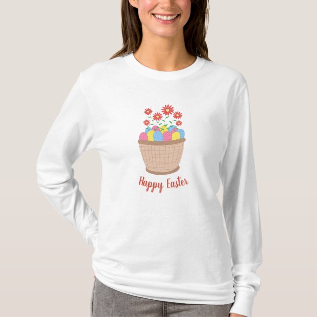 Happy Easter Feminine Spring Casual Outfit Design T-Shirt (Front)