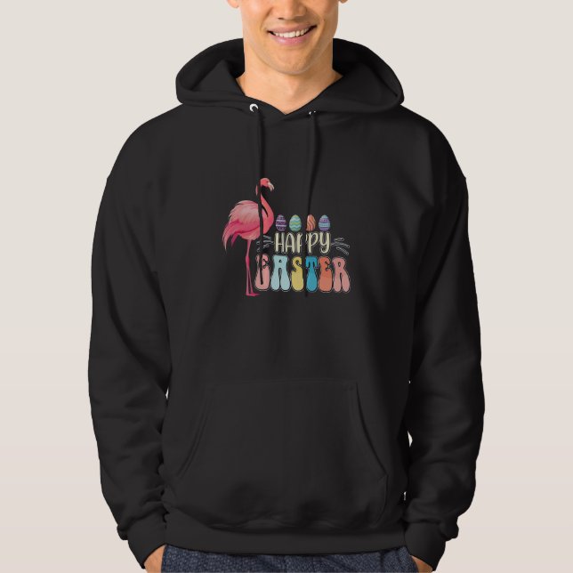 Happy Easter Flamingo Bunny Egg Basket Hoodie (Front)