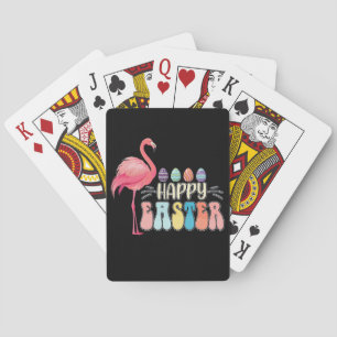 Happy Easter Flamingo Bunny Egg Basket Playing Cards